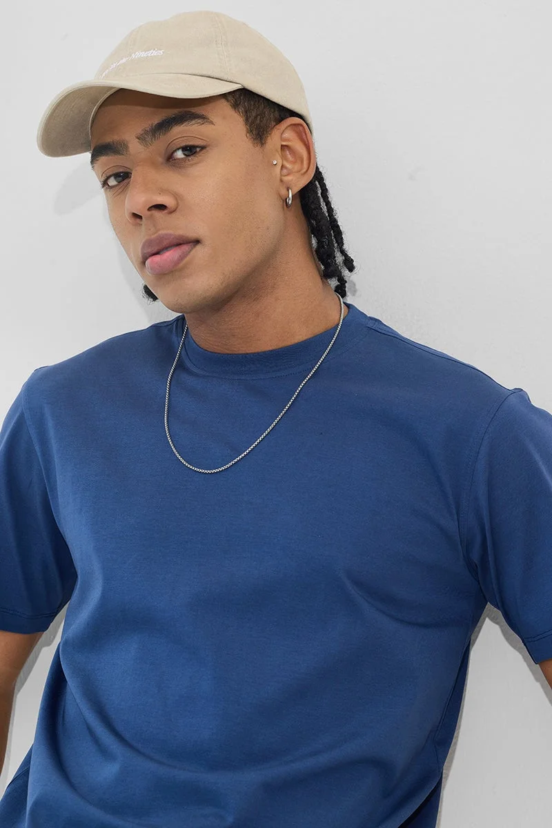 SNITCH Core Lab Navy Solid Slim Fit T-Shirt